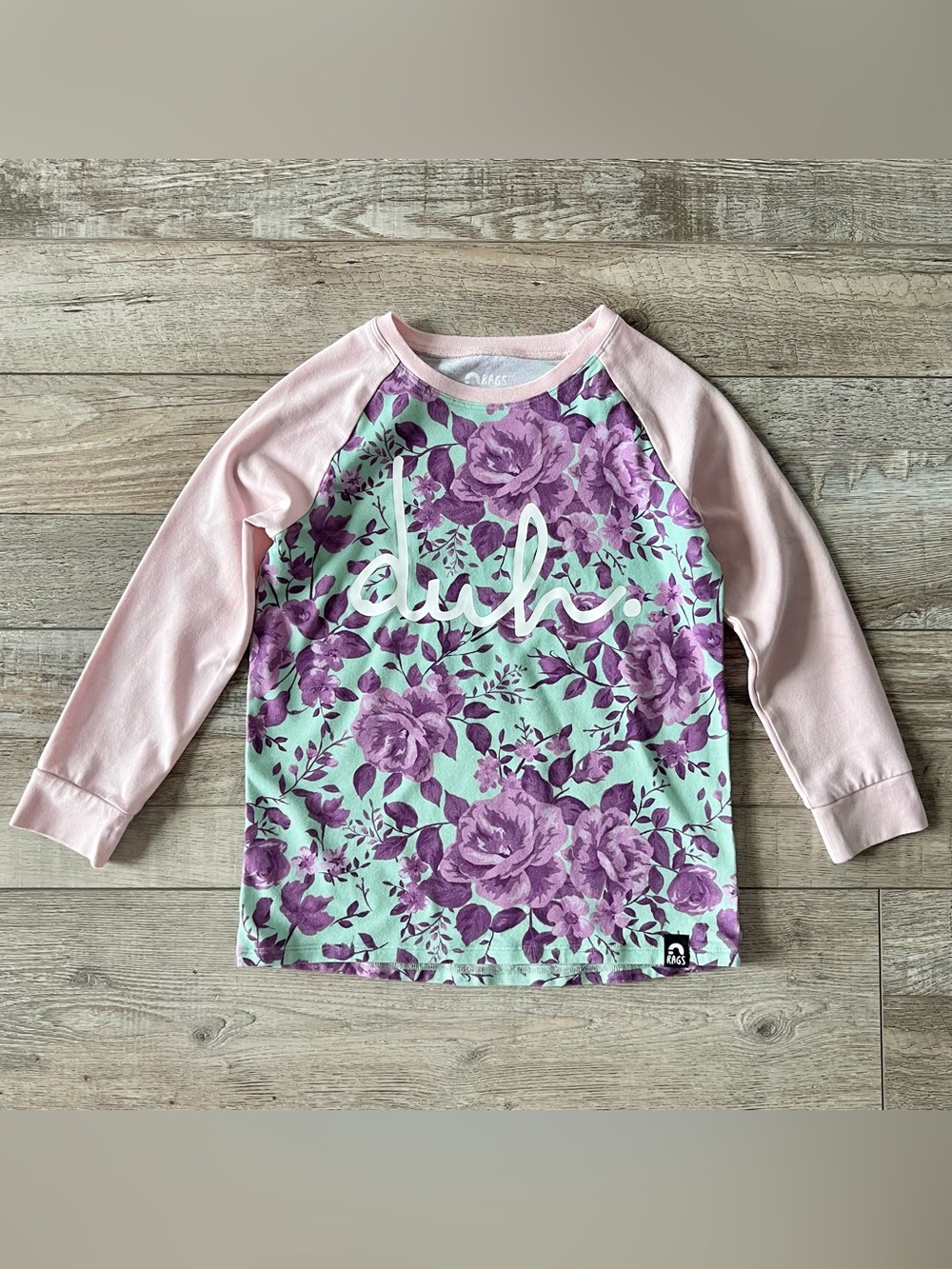 Rags Girls Floral ‘duh’ Long Sleeve Shirt Size 5/6